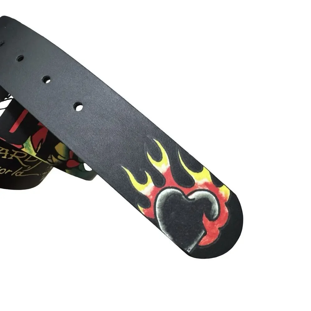 NWT Ed Hardy Men's Sz 40 Reversible Black Leather Belt Dragon Heart Skull Tattoo